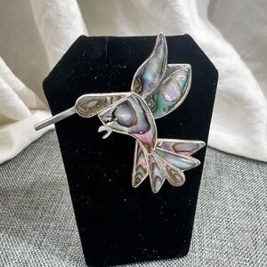 Sterling Silver Shimmering Rainbow Abalone Mother of Pearl Pendant Pin.